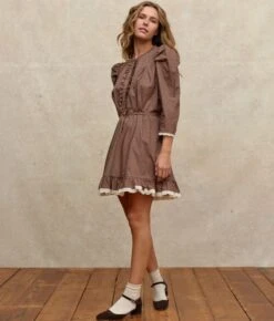 The Janae Dress | Geo Ditsy Hickory -AURIN Clothing Shop Janae