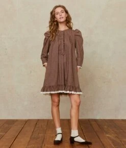 The Janae Dress | Geo Ditsy Hickory -AURIN Clothing Shop Janae1