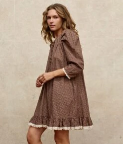 The Janae Dress | Geo Ditsy Hickory -AURIN Clothing Shop Janae3