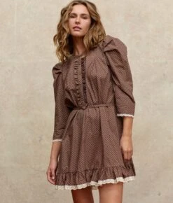 The Janae Dress | Geo Ditsy Hickory -AURIN Clothing Shop Janae5