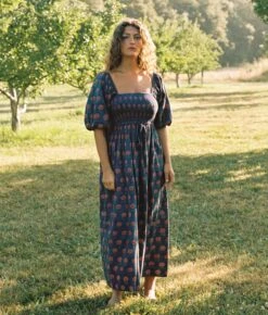 The Katrina Dress | Indigo Sunflower -AURIN Clothing Shop KatBlock1