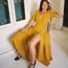 The Augusta Dress | Mustard Gauze -AURIN Clothing Shop MustardGauzeCover